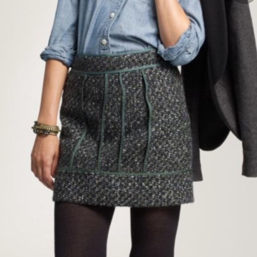 J.crew green moss tweed wool mini skirt